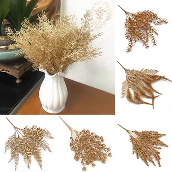 1 ADET 40cm Altın ve Gümüş Renk Sahte Çiçek çam İğnesi Yatak Odası Düğün Parti Ev Dekoratif Yapay Bitki DIY Aksesuarları