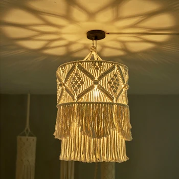 1 Adet İskandinav Makrome Dokuma Goblen Abajur Boho Asılı Lamba Kapağı asma tavan ışığı Ev Yatak Odası Dekoratif için