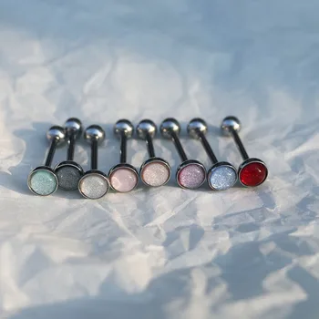 1 ADET Renkli Titanyum Çelik Opal Dil Halter Piercing 14G Gökkuşağı Meme Damızlık Bar dil halkası Lot Mix Dil Piercing Seti