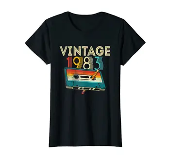 100 % Pamuk Kadın Bayan Kız 40 Yaşındaki Hediyeler Vintage 1983 Kaset Teyp 40th Doğum Günü T-Shirt