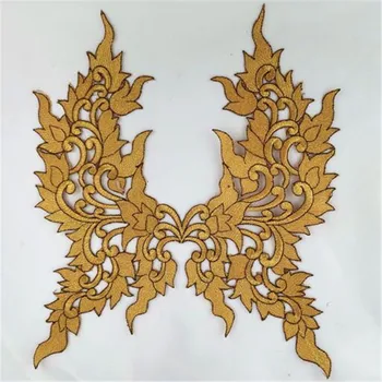 2 Adet Büyük Altın Gümüş İplik Nakış Uğurlu Bulutlar Desen Korsaj Yaka Çiçek Akşam Elbise Barok Demir on Aplike