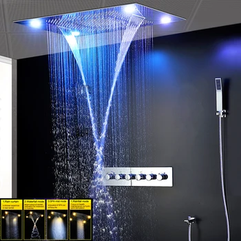 2023 Banyo LED Duş Seti Gizli Duş Başlığı Yağış Şelale Masaj Puslu Yüksek Akışlı Banyo Sistemi Lüks