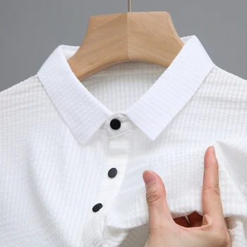 2023 Lüks Marka High End erkek POLO GÖMLEK Yaz Yeni Yaka Katı T Shirt Erkekler İçin Avrupa Tasarımcı İş Rahat Golf Kıyafeti