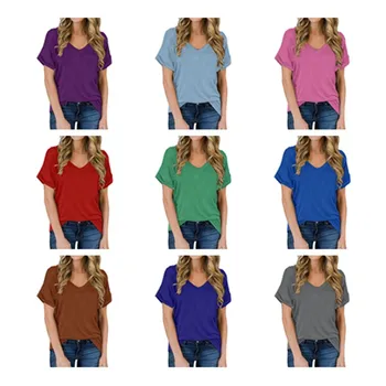 2023 Moda Süblimasyon Boşlukları Yaz kadın V Boyun T-shirt Casual Gevşek Kısa Kollu Zarif Üstleri Özel Fotoğraf Hediye