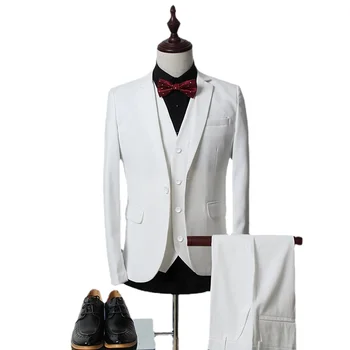 2023 Yeni Moda 3 Adet Düğün Erkek Blazer Slim Fit Ceket+Yelek+Pantolon Erkek Takım Elbise Siyah Pro İş Beyefendi Elbise Ismarlama