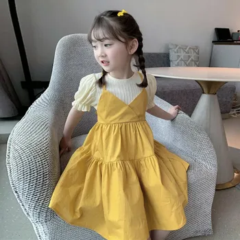 2023 Yeni Yaz Sevimli Kız Prenses Elbise Çocuklar Kısa Kollu Elbiseler Çocuk Doğum Günü Partisi Vestido Çocuk Kostüm # 7521
