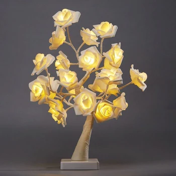 24 LED masa lambası gül çiçek ağacı USB gece ışıkları noel dekorasyon hediye çocuk odası için gül çiçek aydınlatma ev dekorasyon