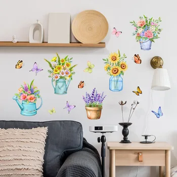 30 * 60 cm Bitkiler Çiçekler Saksı Kelebek duvar çıkartmaları Arka Plan Duvar Oturma Odası Yatak Odası Restoran Dekoratif duvar çıkartmaları