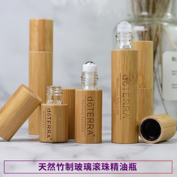 3ml 5ml 10ml Parfüm şişeleri doğal bambu ahşap cam şişeler üzerinde rulo bambu kapaklı metal rulo uçucu şişeler üzerinde rulo