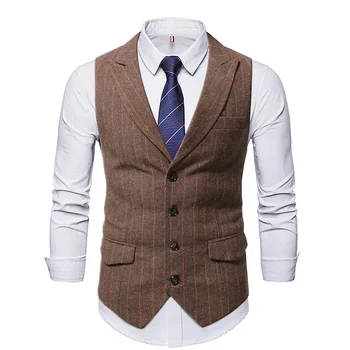 #4843 İlkbahar Sonbahar Blazer Kolsuz Ceket Erkekler Yaka Yaka erkek Yelek Tek Göğüslü Şerit Ofis Yelekler Ceket Erkek Giyim