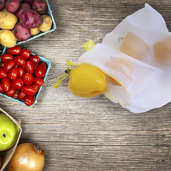 5 adet Meyve Sebze Saklama Torbaları Yıkanabilir Kullanımlık Net file çanta Mutfak Gıda Organizatör Oyuncaklar Bakkal Depolama Ambalaj Çantası