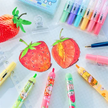 8 Packs / lot Kawaii Meyve Kız Kokulu Mekanik İşaretleyiciler Sevimli Milkliner Sanat Markers Kırtasiye Okul Malzemeleri