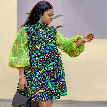 Artı Boyutu Afrika Elbiseler Kadınlar için Bahar Yaz afrika kıyafeti Puf Kollu doğum günü partisi elbisesi Dashiki Ankara Baskı Elbise