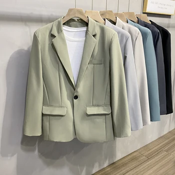 Bahar Yeni Erkekler Rahat Blazer Ceket Kore Moda İnce Düz Renk Düğmeleri Ceket Erkek İş iş elbisesi Giyim