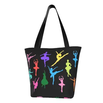 Bale Dans Sevgilisi Bakkal Alışveriş Çantaları Baskı Tuval Alışveriş kol çantası Çanta Büyük Kapasiteli Dayanıklı Balerin Dansçı Çanta