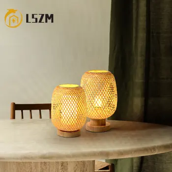 Bambu Ürünleri El Dokuma Masa Lambası Yatak Odası Başucu Masa Lambası Japon Güneydoğu Sanayi Tarzı Sıcak Gece Lambası