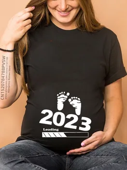 Bebek Yükleme 2023 Kadın Baskılı Hamile T Shirt Kız Annelik Kısa Kollu Gebelik Duyuru Gömlek Yeni Anne Giysileri