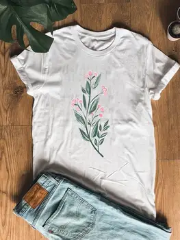 Bitki Çiçek Trend Sevimli Kısa Kollu Tee Üst Kadın moda rahat giyim Yaz Grafik T Shirt Kadın Baskı T-shirt