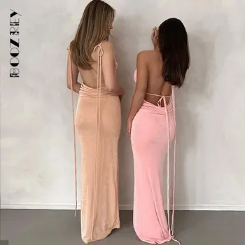BoozRey Seksi Backless Katı Bandaj Maxi Elbise Kadınlar için Zarif Spagetti Kayışı Akşam Elbise Kıyafetler Parti Kulübü Elbise Giyim