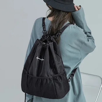 Büyük Taşınabilir Kadın Erkek büzgülü sırt çantası Hafif Su Geçirmez Seyahat Sırt Çantası Katlanabilir Spor alışveriş çantası