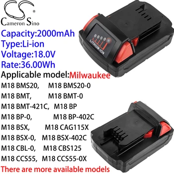 Cameron Çin Lityum Pil 2000mAh 18.0 V için Milwaukee M18 CCS55-0X, - 502X, - 902X, CCS66-0X
