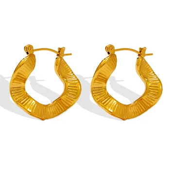 DAVINI 18 K Altın Moda Düzensiz Şekilli Kulak Tokaları Kişiselleştirilmiş Titanyum Kaplama Dalga Hoop Küpe Takı