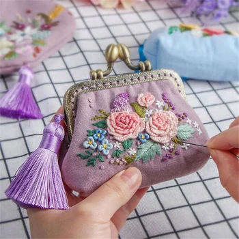 DIY Şerit Çiçek Nakış Acemi Dikiş Kiti Çapraz Dikiş Serisi El Sanatları bozuk para cüzdanı El Yapımı Malzeme