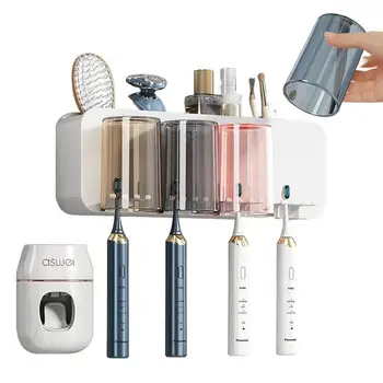 Diş Fırçası Tutucu Otomatik Diş Macunu Dağıtıcıları Ve Diş Fırçası Standı Seti Punch-ücretsiz Diş Fırçası Standı Seti Organizasyon İçin