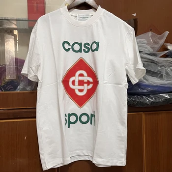 Dropshipping KAZABLANKA T-Shirt Yüksek Kaliteli Mektup Logo Baskı Kısa Kollu Üstleri Pamuk bol tişört Erkekler Kadınlar için