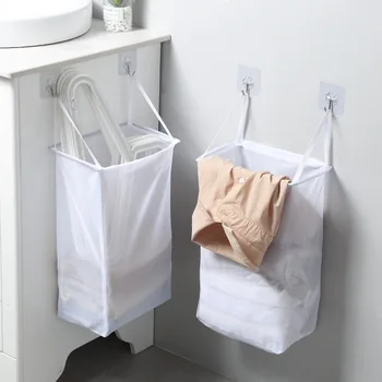 Duvara Monte çamaşır sepeti Katlanır Kirli giysi saklama Sepeti Örgü Saklama Torbaları için Çeşitli Eşyalar Banyo Organizatör Net Çanta