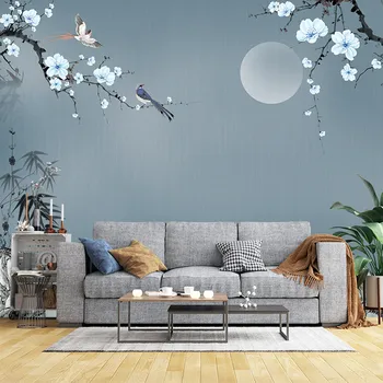 El-boyalı ay çiçekler ve kuşlar ev özel 3D duvar kağıdı duvar çıkartmaları oturma odası, yatak odası