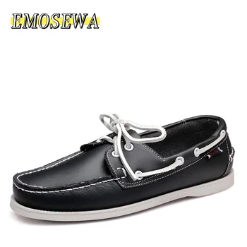 EMOSEWA Marka Yeni Hakiki Deri Erkek Rahat Tekne ayakkabı El Dikiş Moccain loafer ayakkabılar Sürüş Moda erkek El Yapımı Ayakkabı