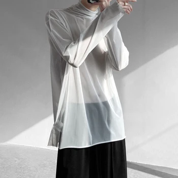 Erkek Hafif Güneş Koruyucu Giyim Kore Tarzı Trend Yaz Tüm Maç Yüksek Yaka Örgü Uzun kollu tişört Moda Nefes Üst
