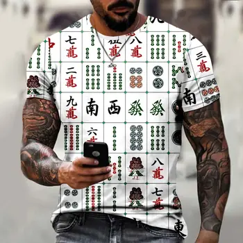 Erkek Yaz Rahat Yuvarlak Boyun Kısa Kollu Mahjong 3D Baskı Kazak Tees Erkek T-shirt Erkek Giysileri Harajuku T-Shirt Y2k