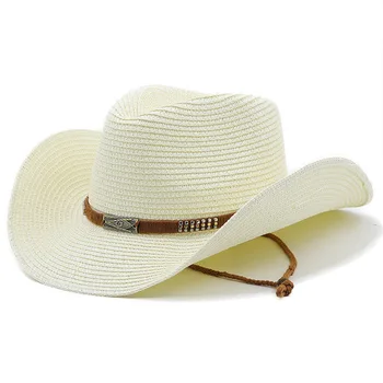 Etnik Tarzı Klasik Kemer hasır kovboy şapkası Kadın erkek Yaz Hollow güneş şapkaları Haddelenmiş Ağız Zarif Bayan UV Koruma Plaj Kap