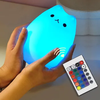 Gece lambası Kedi Silikon LED çocuk Gece Lambası bebek USB Şarj Edilebilir Sensör Dokunmatik lamba bebek Çocuk Sevimli Kreş Yatak Odası ışıkları