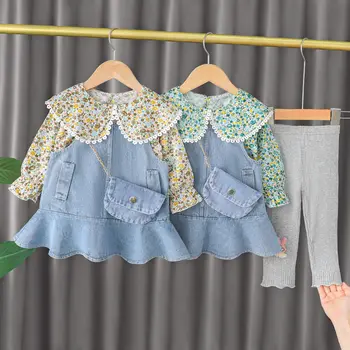 Giysi Setleri Kızlar İçin Bahar Sonbahar 2023 Çocuk Gömlek Genel Elbise Tayt 3 adet Parti Elbise Bebek 1 İla 5 Yıl Çocuklar Kıyafetler