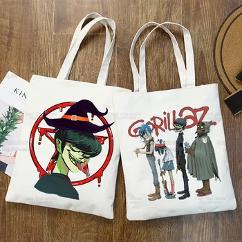 Gorillaz PUNK ROCK Karikatür omuz keten çantalar Büyük Kapasiteli ChakaKhan Şehriye Koleji Harajuku Çanta Kadın Çantası alışveriş çantası