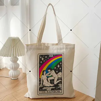 Gökkuşağı Altında Yıldızlı Gökyüzü Moda Baskı Estetik Eşcinsel ve Leisban Çantası Eko Seyahat Depolama Katlanır yeniden kullanılabilir alışveriş çantası