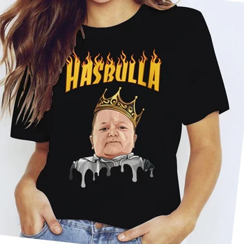 Hasbulla Komik Tarzı tişört üst Kadın Kadın Giyim Kadın Yaz Üstleri Kawaii Giysileri Siyah Bluz Bayanlar için Grafik T Shirt