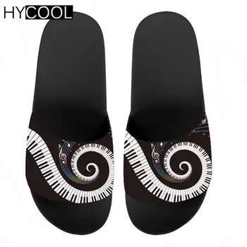HYCOOL Kadın Terlik Piyano Müzik Notaları Desen Çift Banyo Yaz kaymaz Yumuşak Slaytlar Kızlar Ev Kapalı Flip Flop