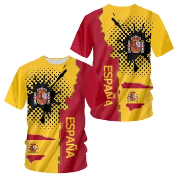 Ispanya T-Shirt Yaz erkek tişört İspanya Ulusal Amblemi Baskılı Üst Yuvarlak Boyun Kısa Kollu 6XL erkek giyim Gömlek