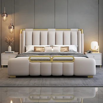 Işık lüks deri yatak ana yatak odası çift kişilik yatak 1.8 m modern minimalist 1.5 m high-end italyan minimalist pnömatik depolama yatağı