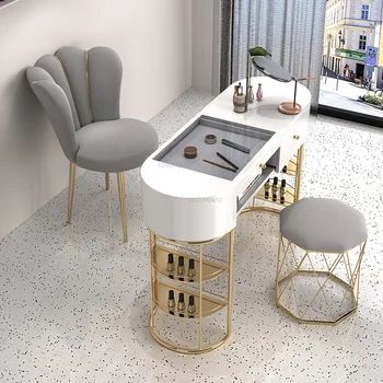İskandinav temperli Cam manikür masası ticari mobilya için Profesyonel manikür masası ekonomik ışık lüks manikür masası