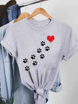 Kadın Kadın Yaz T Giyim Baskı Grafik Tee Moda Kısa Kollu Rahat T-Shirt Trend Güzel Kedi Köpek Pet 90s Giysi