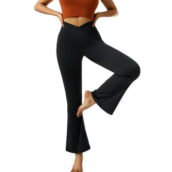 Kadın V Çapraz Bel Tayt Pantolon İlkbahar Sonbahar 2022 Düz Renk / Kravat boyalı Baskılı Desen Yoga Pantolon 10 Renk