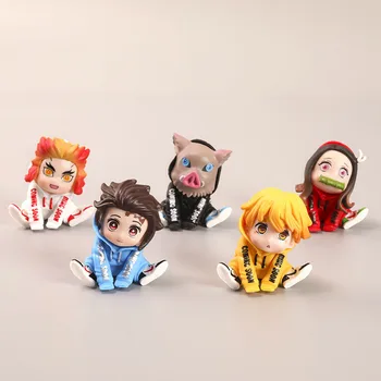 Kawaii iblis avcısı PVC Japonya Anime Aksiyon şekilli kalıp Rakamlar Oyuncaklar Sevimli Yaiba Kamado Tanjirou Nezuko Odası Dekor Bebek Çocuk Hediyeler