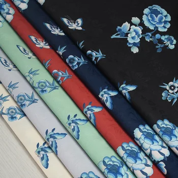Kelebekler Aşık Çiçekler mavi ve beyaz porselen kumaş Hanfu düğün elbisesi bez DİY Bebek etek 100x150cm
