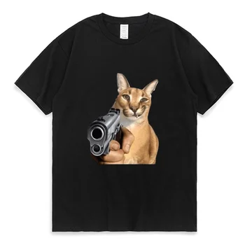 Komik Büyük Floppa Tabancası erkek t-shirtü Yaz Moda Kısa Kollu Tişörtleri Kadın Streetwear Tam Kişilik Hip Hop T Shirt