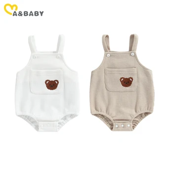 ma ve bebek 0-24M Yenidoğan Bebek Yürüyor Bebek Kız Erkek Romper Waffle Kolsuz Ayı Tulum Sunsuit Tulum Yaz Giyim